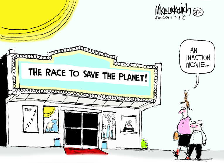 Political/Editorial Cartoon by Mike Luckovich, Atlanta Journal-Constitution on Mass Extinction in Full Bloom