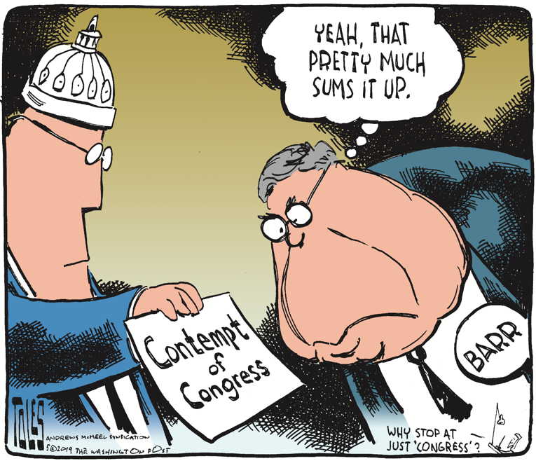 Political/Editorial Cartoon by Tom Toles, Washington Post on Barr to Investigate Investigators