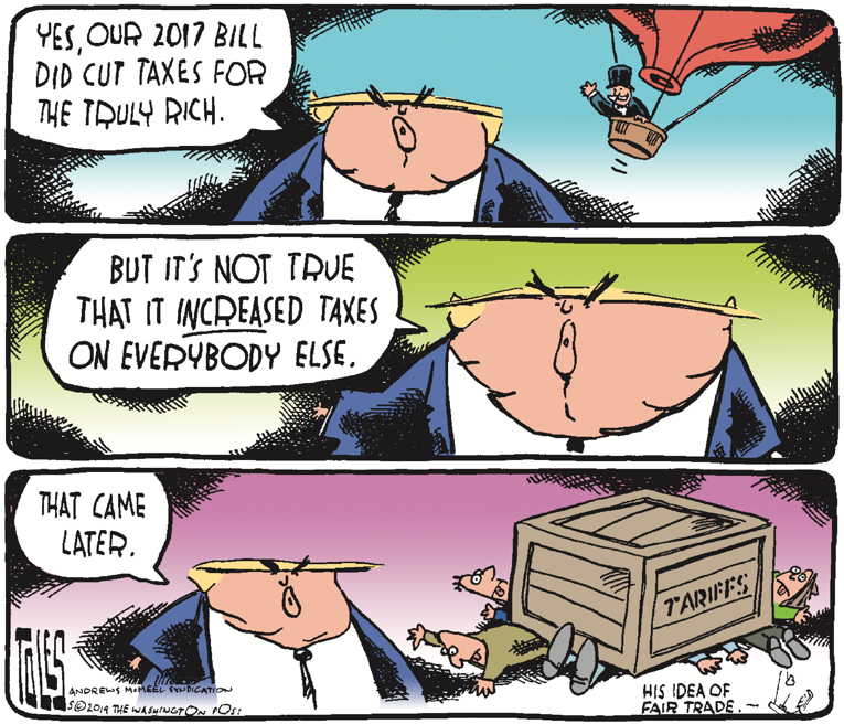 Political/Editorial Cartoon by Tom Toles, Washington Post on China and U.S. Raise Tariffs