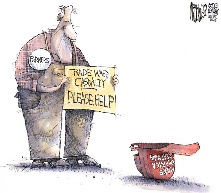 Political/Editorial Cartoon by Matt Davies, Journal News on Trade War Escalates