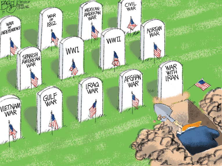 Political/Editorial Cartoon by Pat Bagley, Salt Lake Tribune on False Flag Planned Against Iran