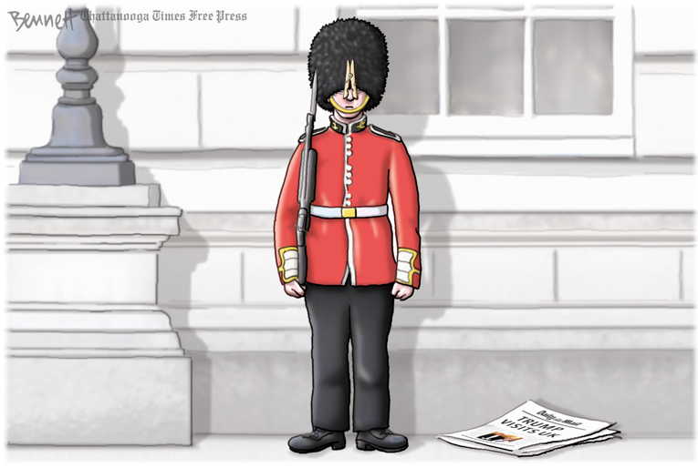 Political/Editorial Cartoon by Clay Bennett, Chattanooga Times Free Press on England Disses Trump