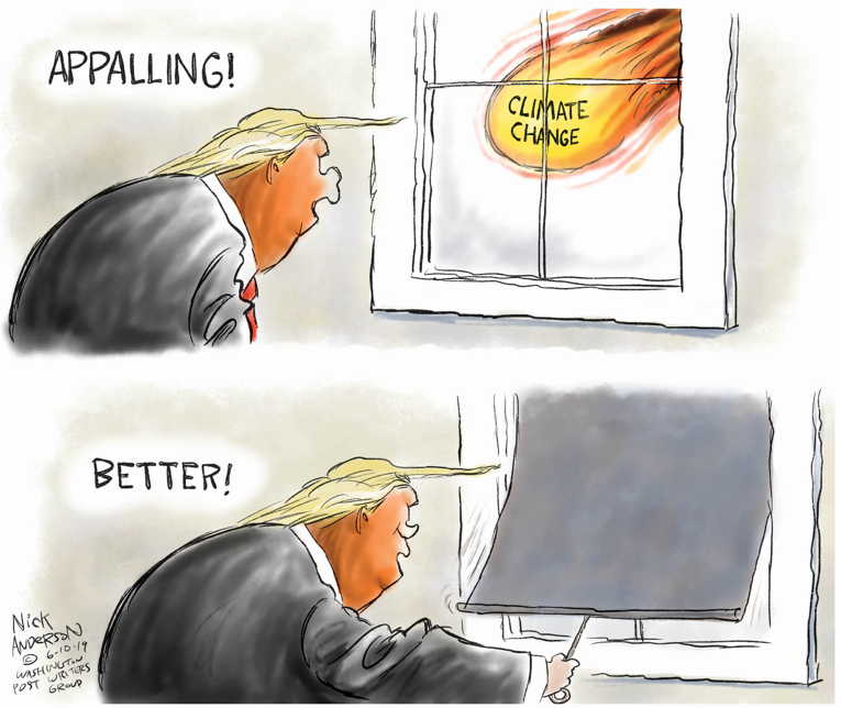 Political/Editorial Cartoon by Nick Anderson, Houston Chronicle on Earth to Be Uninhabitable by 2050