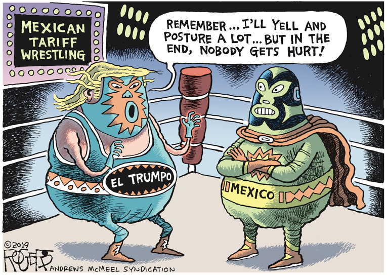 Political/Editorial Cartoon by Rob Rogers on Tarrifs on Mexican Goods Avoided