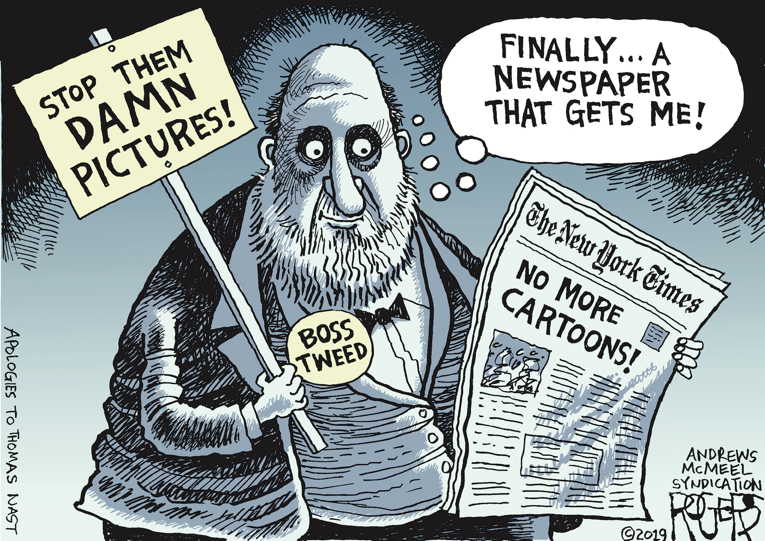 Political/Editorial Cartoon by Rob Rogers on NY Times Fires All Cartoonists