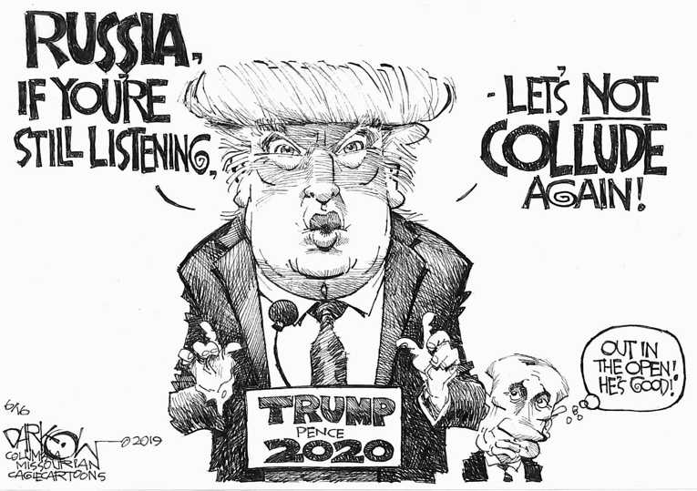Political/Editorial Cartoon by John Darkow, Columbia Daily Tribune, Missouri on Trump: Collusion Okay