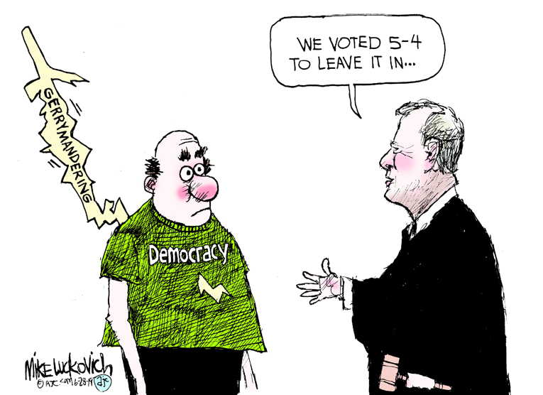 Political/Editorial Cartoon by Mike Luckovich, Atlanta Journal-Constitution on Supreme Court Declares War