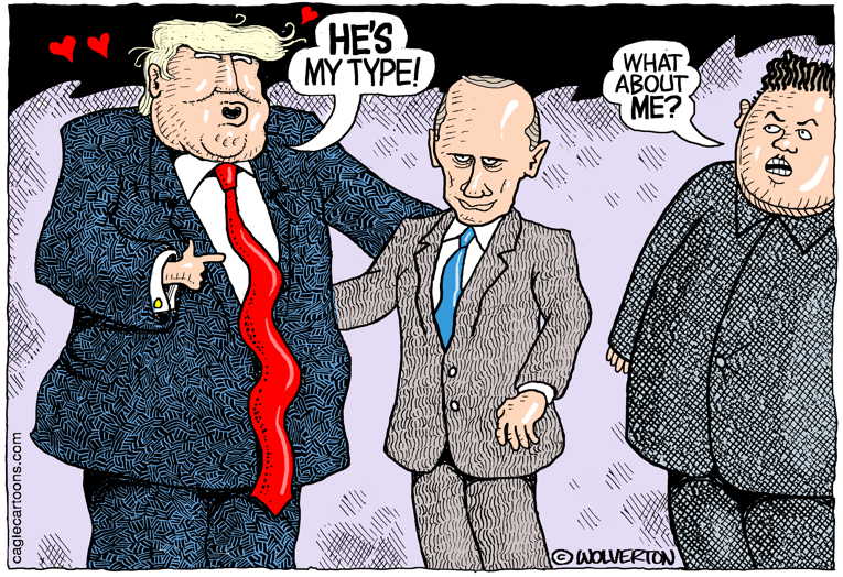 Political/Editorial Cartoon by Signe Wilkinson, Philadelphia Daily News on President Meets With Kim, Putin