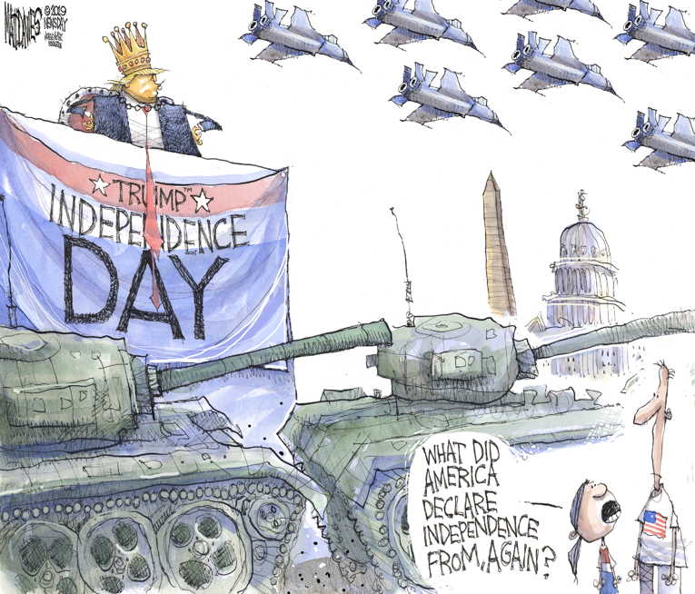 Political/Editorial Cartoon by Matt Davies, Journal News on Tanks for 4th of July