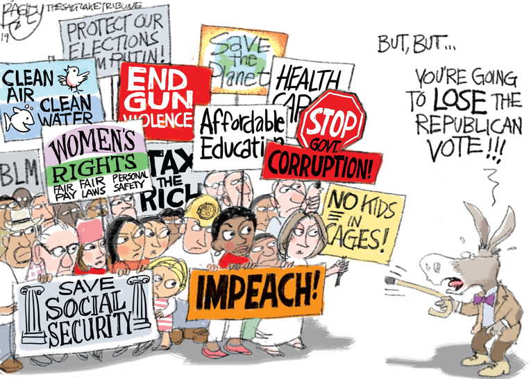 Political/Editorial Cartoon by Pat Bagley, Salt Lake Tribune on Pelosi Afraid