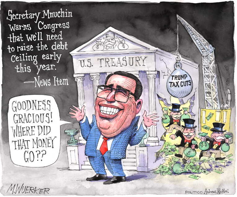Political/Editorial Cartoon by Matt Wuerker, Politico on Deficit Reaches Record High