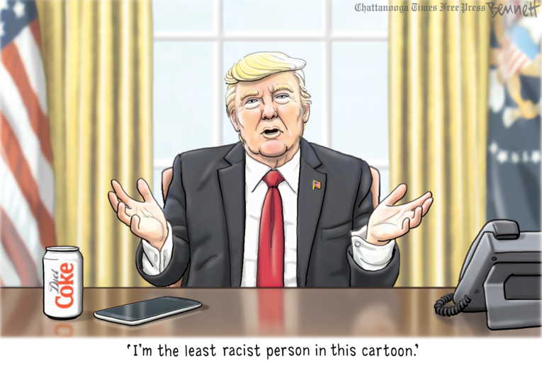 Political/Editorial Cartoon by Clay Bennett, Chattanooga Times Free Press on Trump Issues Racist Tweets