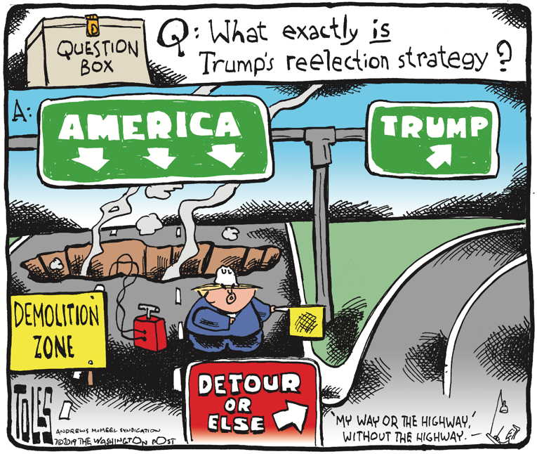 Political/Editorial Cartoon by Tom Toles, Washington Post on Trump Rallies His Base