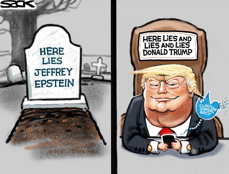 Political/Editorial Cartoon by Steve Sack, Minneapolis Star Tribune on Epstein Found Dead