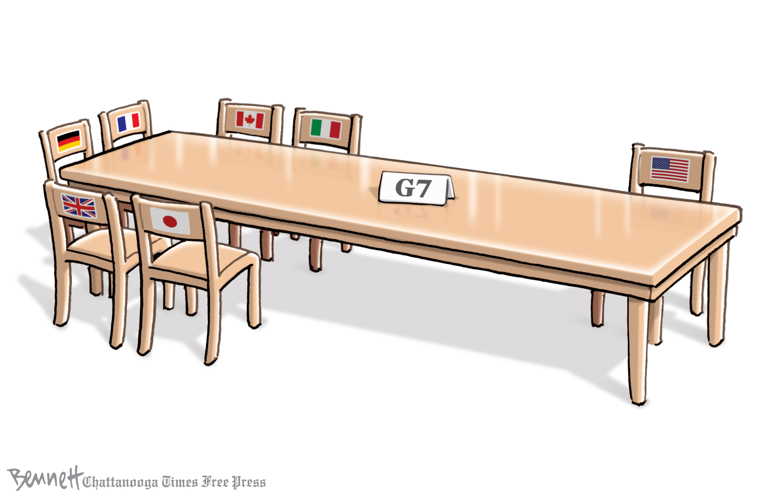 Political/Editorial Cartoon by Clay Bennett, Chattanooga Times Free Press on G7 Leaders Meet in France