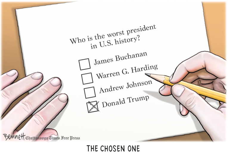 Political/Editorial Cartoon by Clay Bennett, Chattanooga Times Free Press on President Falls in Polls