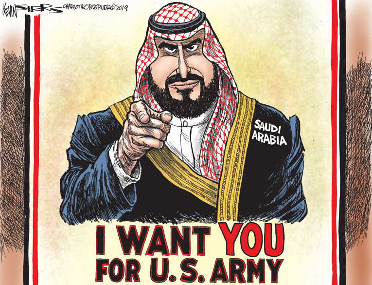 Political/Editorial Cartoon by Kevin Siers, Charlotte Observer on US to Send Troops to Saudi Arabia