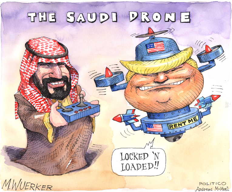 Political/Editorial Cartoon by Matt Wuerker, Politico on US to Send Troops to Saudi Arabia