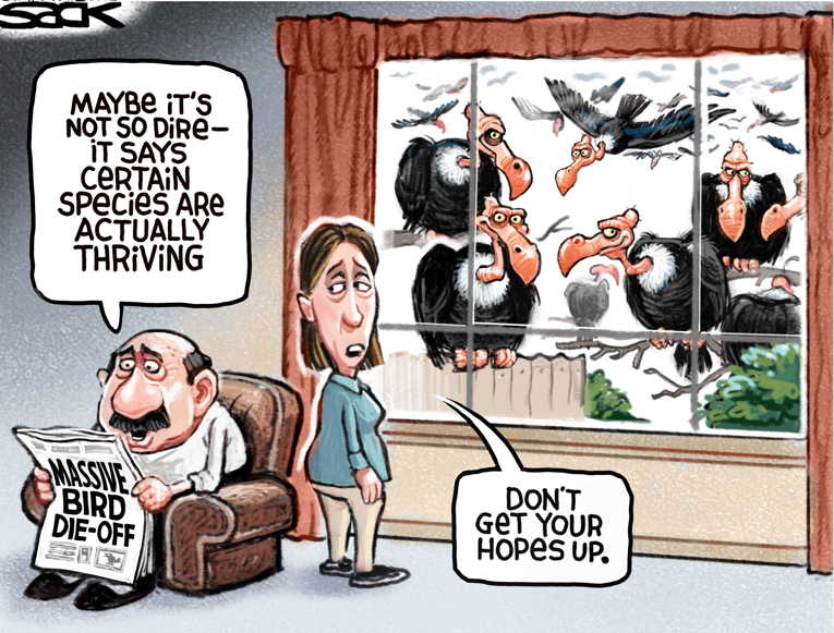 Political/Editorial Cartoon by Steve Sack, Minneapolis Star Tribune on Mass Extinction Underway