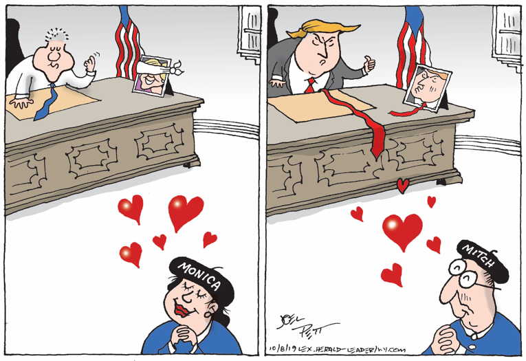Political/Editorial Cartoon by Joel Pett, Lexington Herald-Leader, CWS/CartoonArts Intl. on McConnell Re-Pledges Loyalty