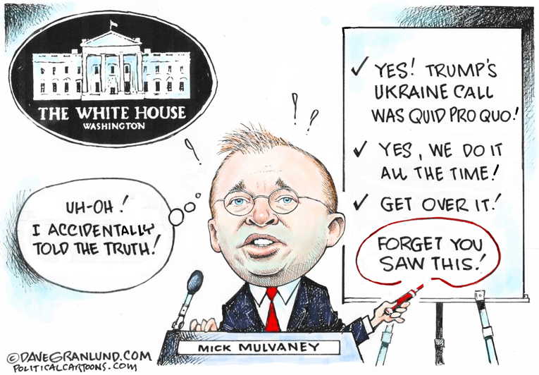 Political/Editorial Cartoon by Dave Granlund on Mulvaney Spills the Beans