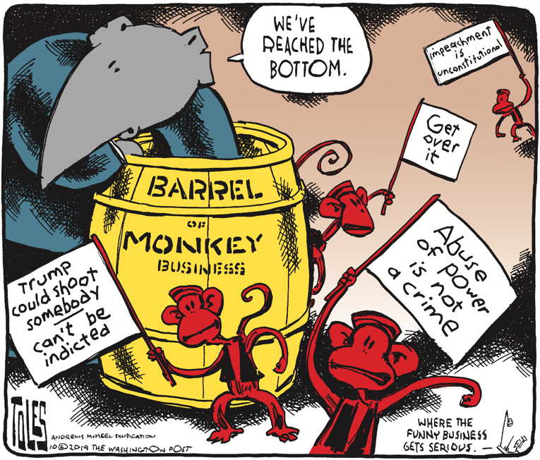Political/Editorial Cartoon by Tom Toles, Washington Post on Trump Party Digs In