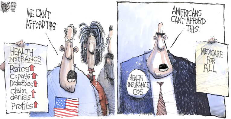 Political/Editorial Cartoon by Matt Davies, Journal News on Medicare for All Under Attack