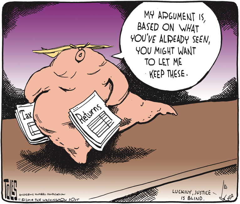 Political/Editorial Cartoon by Tom Toles, Washington Post on Trump Loses Court Battle