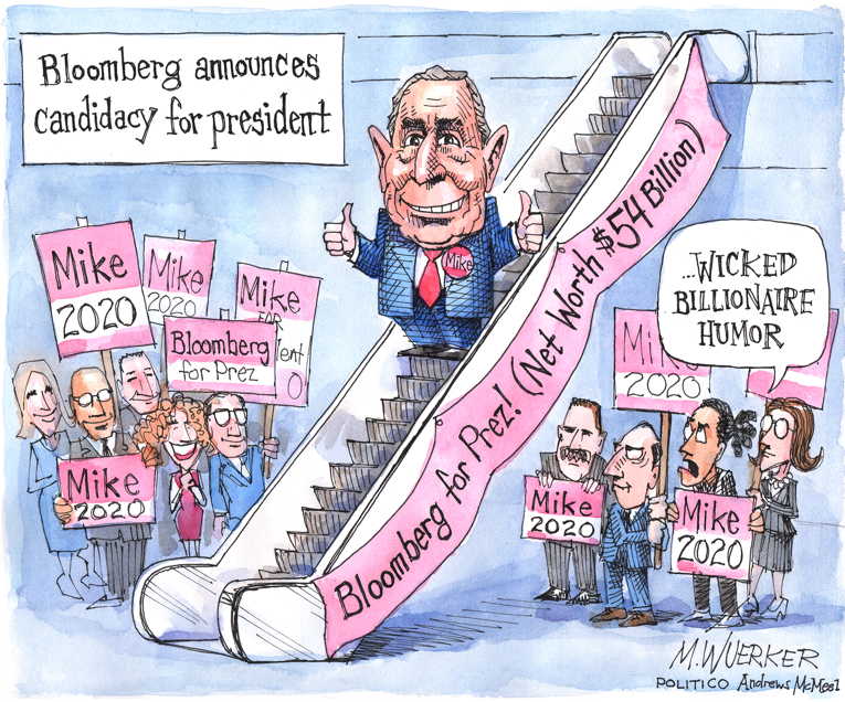 Political/Editorial Cartoon by Matt Wuerker, Politico on Bloomberg Trumps Up