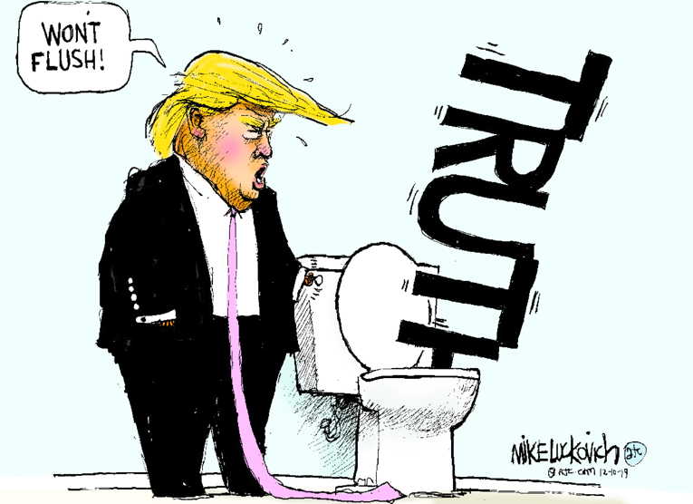 Political/Editorial Cartoon by Mike Luckovich, Atlanta Journal-Constitution on Toilet Issues Hamper President