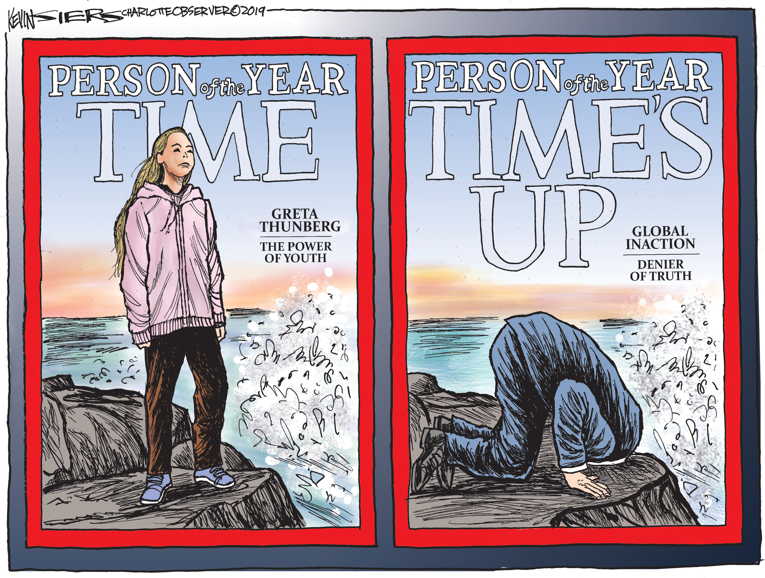Political/Editorial Cartoon by Kevin Siers, Charlotte Observer on Greta Named Person of the Year
