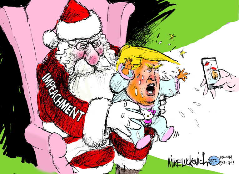 Political/Editorial Cartoon by Mike Luckovich, Atlanta Journal-Constitution on Trump Unhappy