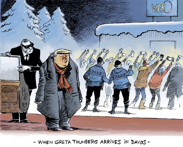 Political/Editorial Cartoon by Patrick Chappatte, International Herald Tribune on Economic Forum Begins