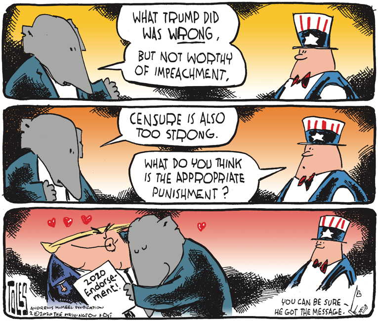 Political/Editorial Cartoon by Tom Toles, Washington Post on Republicans Acquit President