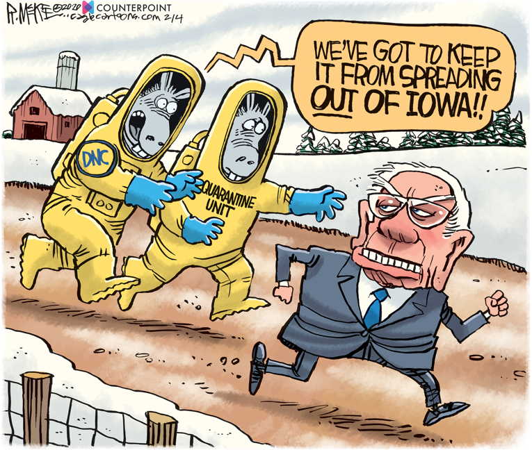 Political/Editorial Cartoon by Rick McKee, The Augusta Chronicle on Bernie Wins Iowa