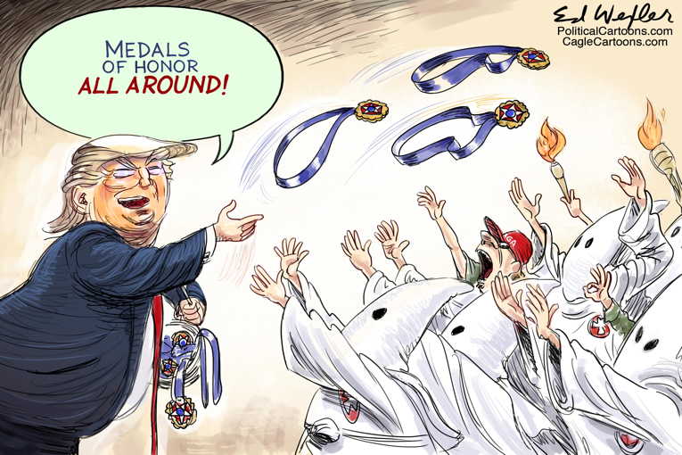 Political/Editorial Cartoon by Ed Wexler, PoliticalCartoons.com on Trump Rewards Supporters