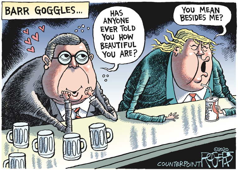Political/Editorial Cartoon by Rob Rogers on Barr Shuns Limelight