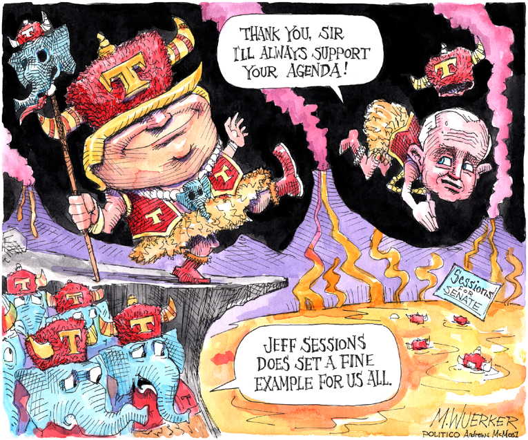 Political/Editorial Cartoon by Matt Wuerker, Politico on Trump Supporters Eyeing Reelection