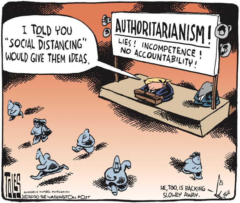 Political/Editorial Cartoon by Tom Toles, Washington Post on Trump Supporters Eyeing Reelection