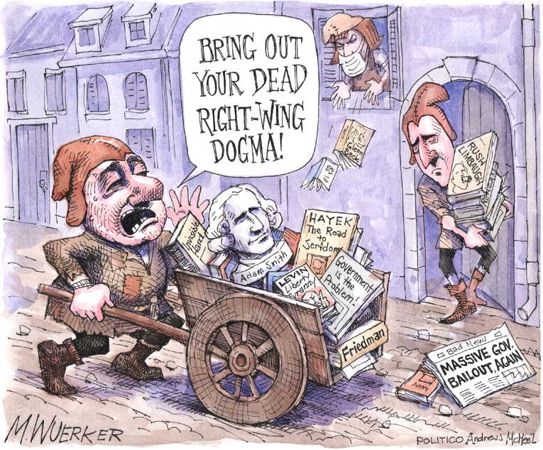 Political/Editorial Cartoon by Matt Wuerker, Politico on Republicans Invoke Trickle Down