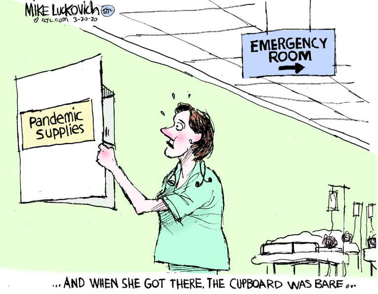 Political/Editorial Cartoon by Mike Luckovich, Atlanta Journal-Constitution on Hospitals Overwhelmed