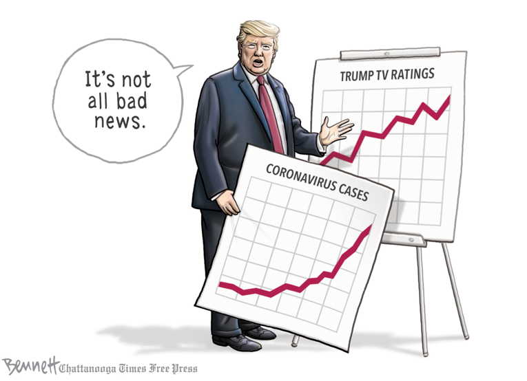 Political/Editorial Cartoon by Clay Bennett, Chattanooga Times Free Press on President Lauds Briefings Ratings