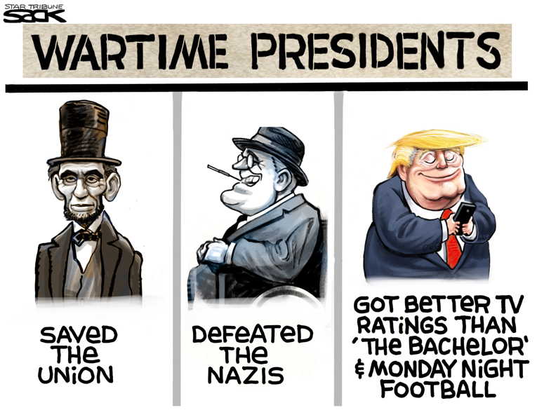 Political/Editorial Cartoon by Steve Sack, Minneapolis Star Tribune on President Lauds Briefings Ratings