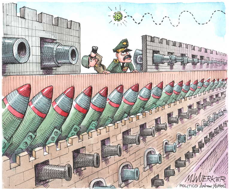 Political/Editorial Cartoon by Matt Wuerker, Politico on America Unprepared for Virus