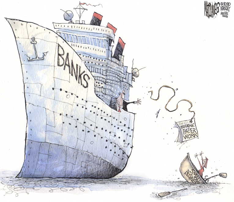 Political/Editorial Cartoon by Matt Davies, Journal News on Americans Hit Hard