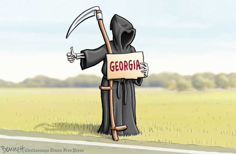 Political/Editorial Cartoon by Clay Bennett, Chattanooga Times Free Press on Georgia Reopens