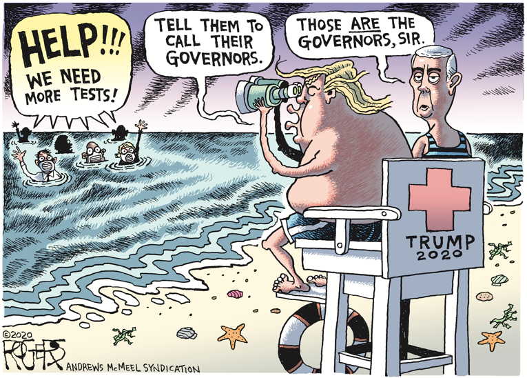 Political/Editorial Cartoon by Rob Rogers on Trump Hears Cries for Help