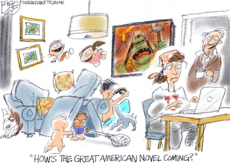 Political/Editorial Cartoon by Pat Bagley, Salt Lake Tribune on Americans Cope With Distancing