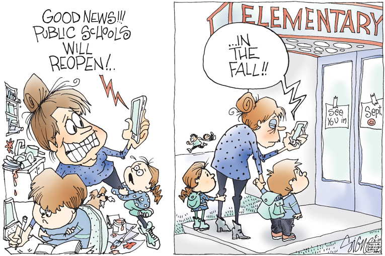 Political/Editorial Cartoon by Signe Wilkinson, Philadelphia Daily News on Shelter in Place Orders Extended