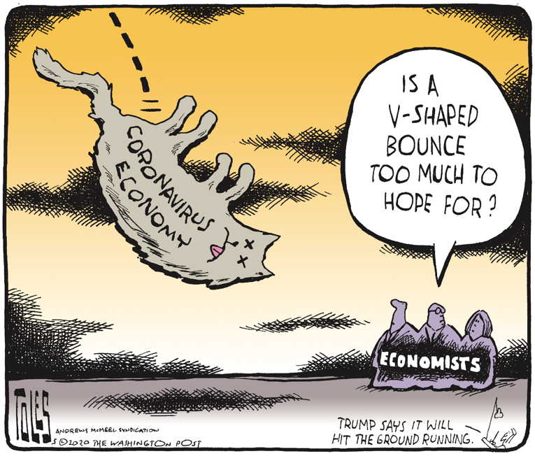 Political/Editorial Cartoon by Tom Toles, Washington Post on Virus Economic Bounce Expected